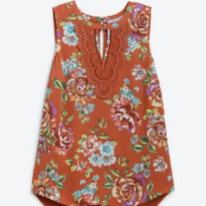 DANIEL RAINN Quin Sleeveless Keyhole Crochet Blouse  XLP | Burnt Orange